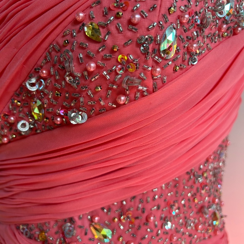 Chic Coral Ruffled Prom Dress - Picture 9 of 11